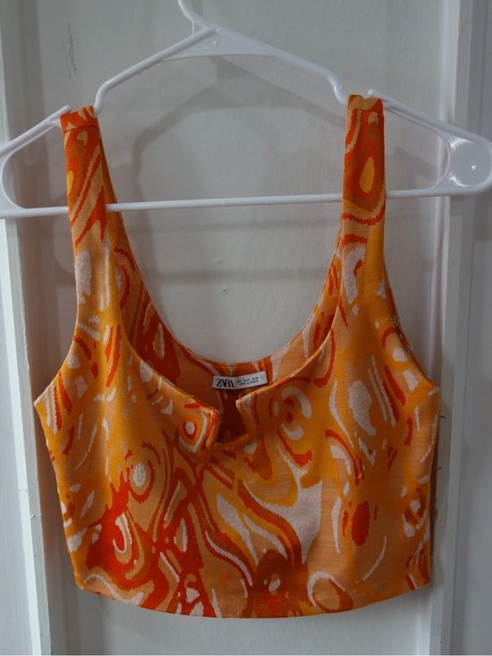 Zara Tops - ZARA Orange & Cream Abstract Cropped Tank